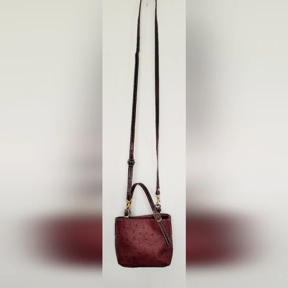 Cecconi Piero Burgundy Genuine Ostrich-Embossed Leather Mini Crossbody Bag 7"×6" - Picture 11 of 16